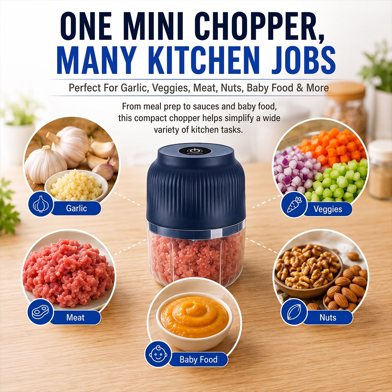 🔥Limited Time Buy One Get One Free!🔋 Wireless Mini Food Chopper with USB Charging✨