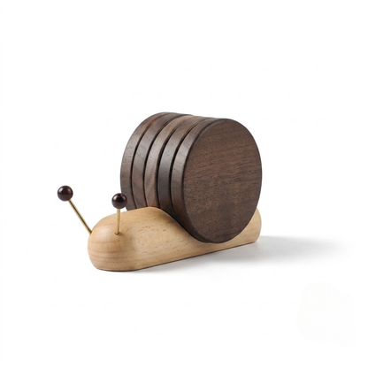 Premium Snail-Shaped Magnetic Wooden Coaster Set